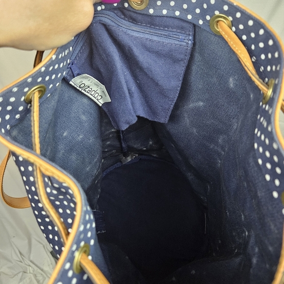 Capezio Navy Blue W/White Polka Dot‎ Canvas Bag Nautical Classic Resort - Picture 6 of 6
